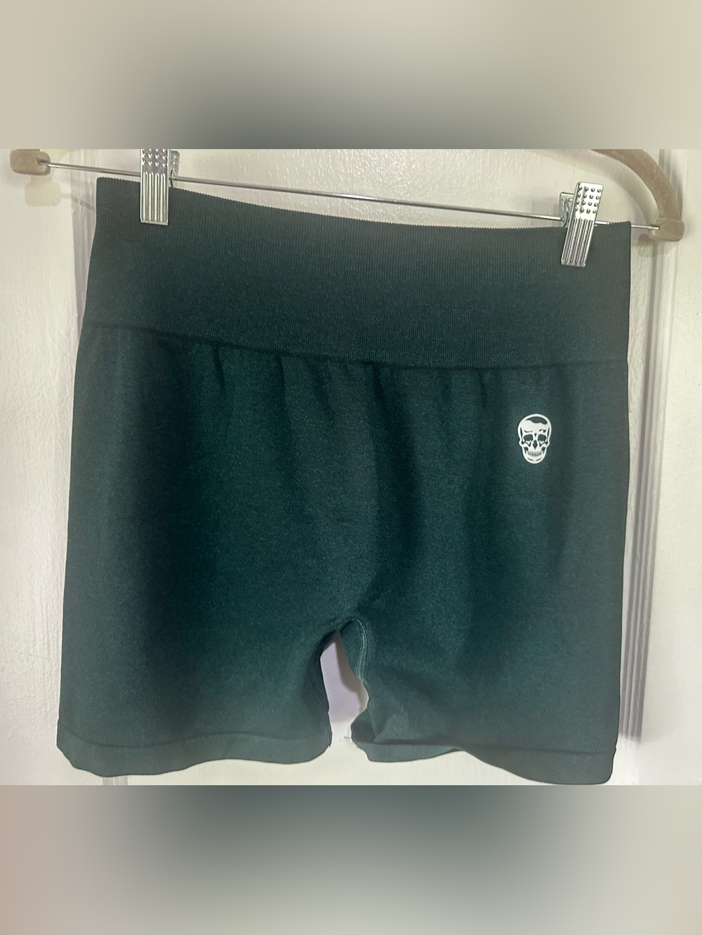 Women's Black High-Waist Athletic Bike Shorts with Skull Accent